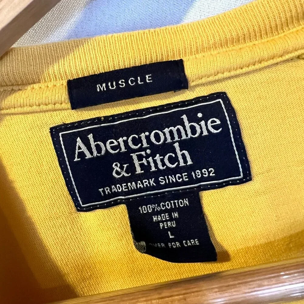 Vintage Abercrombie & Fitch‎ Y2K Long Sleeve Muscle Fit Logo Shirt L Yellow